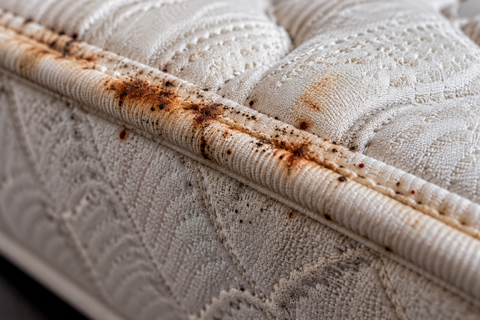 Signs of bed bugs in Atlanta home bedroom showing mattress inspection area